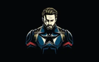 Zeichnung von Captain America mit gesenkten Kopf vor schwarzem Hintergrund